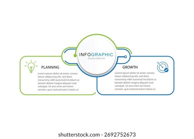 2 step line process infographic template vector element with icons and business information	
