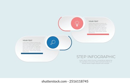 2 Step modern infographic template. Business communication and development presentation with frames. Modern flat vector illustration for information analysis, banner.