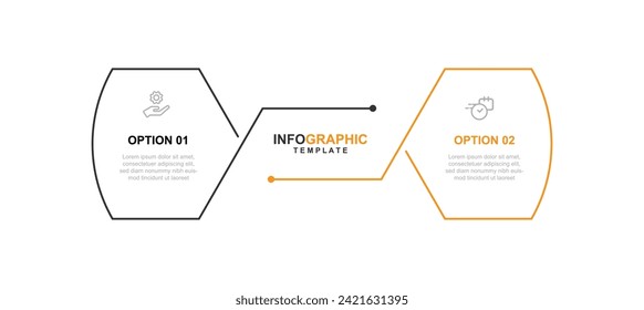 2 step process infographic template vector element with icons suitable for web presentation and business information