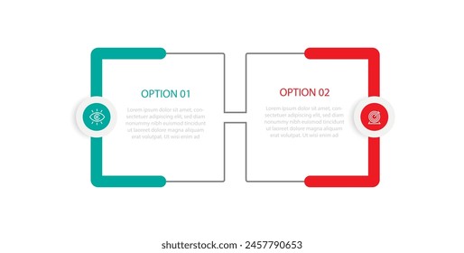 Vector de Plantilla infográfica de proceso de 2 pasos con íconos adecuados para flujo de trabajo, presentación, información gráfica