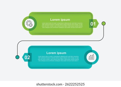 2 step process infographic template vector element with icons suitable for business information and web presentation