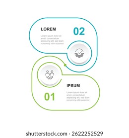 2 step process infographic template vector element with icons suitable for business information and web presentation