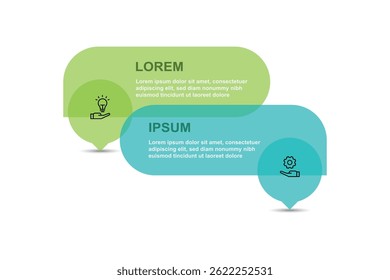 2 step process infographic template vector element with icons suitable for business information and web presentation