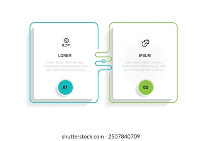 2 step process line infographic template vector with icons suitable for business information and web presentation