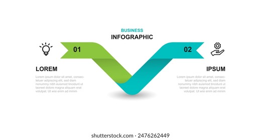 2 step process or option infographic template vector element with icons suitable for web presentation and business information