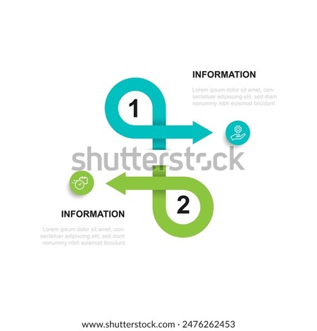 2 step process or option infographic template vector element with icons suitable for web presentation and business information