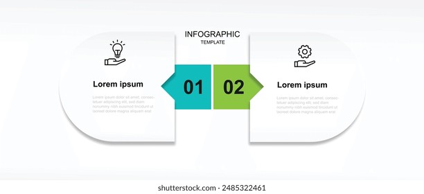 Elemento de Vector de infografía de Plantilla de proceso de 2 pasos con ícono adecuado para presentación de Web e información comercial