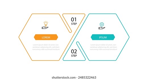 2 step process template infographic vector element with icon suitable for web presentation and business information