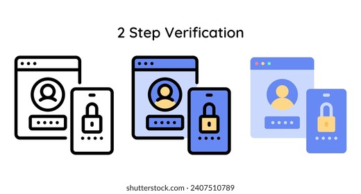 Icono de verificación de 2 pasos relacionado con la ciberseguridad. Línea, Color de línea, Estilo plano