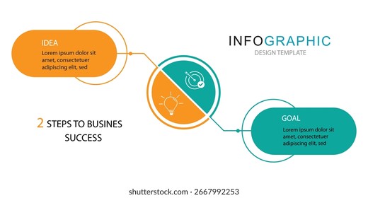 2 etapas para modelo de infográfico de negócios, círculo infográfico, linha do tempo, design, crescimento, gráfico de modelo, processo de 2 etapas,	