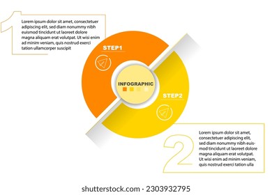2 pasos de plantilla de infografía de concepto circular. Diseñado para presentación, diagrama, diagrama de flujo, negocios y marketing.