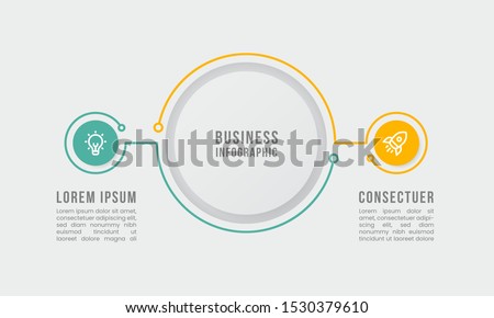 2 steps infographic circles shapes chart. green, yellow, grey color. vector template