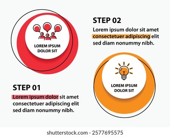 2 steps infographic template with 2 options. Flowchart that can be used for business report, data visualization and presentation. Timeline infographic elements vector illustration.
