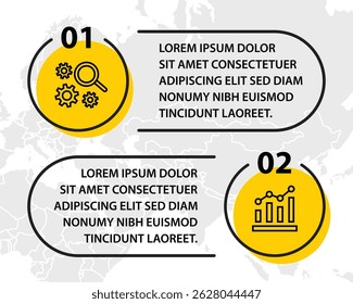 2 passos modelo infográfico com 2 opções. Fluxograma que pode ser usado para apresentação, visualização e relatório de negócios. Ilustração vetorial dos elementos infográficos da linha do tempo.