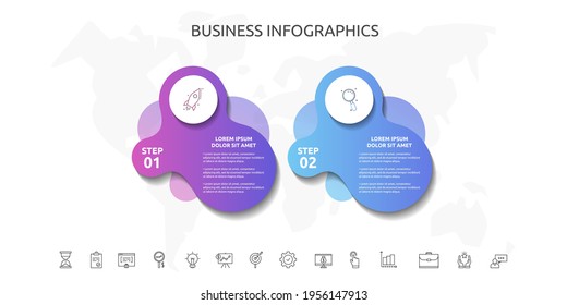 2 pasos infográficos con etiquetas abstractas. Plantilla vectorial dos partes utilizadas para el diagrama, gráfico de información, escala de tiempo, contenido, niveles, gráfico, diagrama de procesos