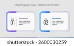 2 Steps Infographics Design Template - Graph, Pie chart, workflow layout, squire diagram, brochure, report, presentation, web design. Editable Vector illustration