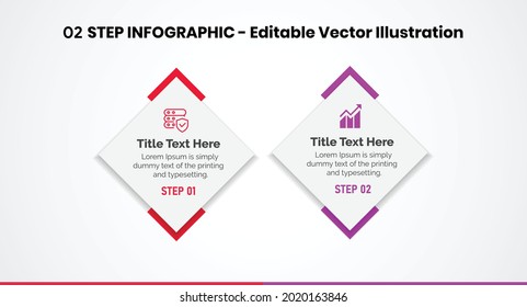 2 Steps Infographics Design Template - Graph, Pie chart, workflow layout, cycling diagram, brochure, report, presentation, web design. Editable Vector illustration