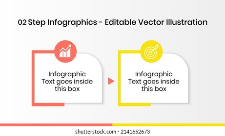 2 Steps Infographics Design Template - Graph, Pie chart, workflow layout, squire diagram, brochure, report, presentation, web design. Editable Vector illustration