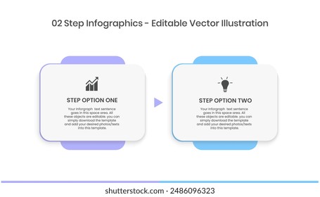 2 Pasos Infografía Plantilla de diseño - Gráfico, gráfico circular, diseño de flujo de trabajo, diagrama de escudero, folleto, informe, presentación, Diseño web. Ilustración vectorial editable