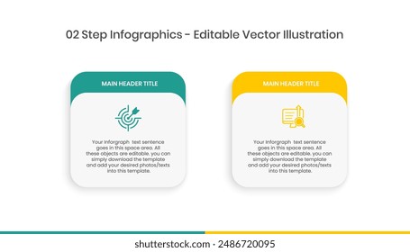 2 Steps Infographics Design Template - Graph, Pie chart, workflow layout, squire diagram, brochure, report, presentation, web design Editable Vector illustration