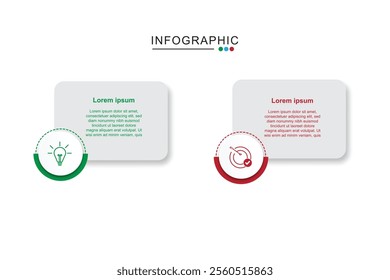 2 Steps Infographics Design Template - Graph, Pie chart, workflow layout, squire diagram, brochure, report, presentation, web design Editable Vector