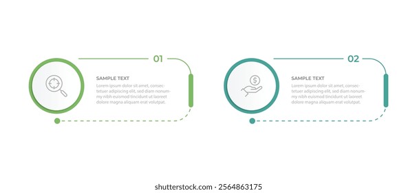 2 Steps Infographics Design Template - Graph, Pie chart, workflow layout, squire diagram, brochure, report, presentation, web design Editable Vector illustration on white background