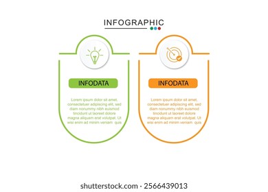 2 Steps Infographics Design Template - Graph, Pie chart, workflow layout, squire diagram, brochure, report, presentation, web design Editable Vector