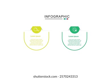 2 Steps Infographics Design Template - Graph, Pie chart, workflow layout, squire diagram, brochure, report, presentation, web design Editable Vector