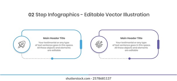 2 Steps Infographics Design Template - Graph, Pie chart, workflow layout, squire diagram, brochure, report, presentation, web design Editable Vector illustration