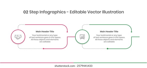 2 Steps Infographics Design Template - Graph, Pie chart, workflow layout, squire diagram, brochure, report, presentation, web design Editable Vector illustration