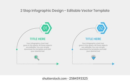 2 Steps Infographics Design Template - Graph, Pie chart, workflow layout, square diagram, brochure, report, presentation, web design Editable Vector illustration on white background