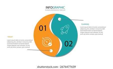 2 Pasos Plantilla de diseño de infografías - Gráfico, Diagrama circular, diseño de flujo de trabajo, diagrama de cuadro rectangular, línea de tiempo, informe, Plantilla de diseño de presentación Ilustración vectorial editable sobre fondo blanco