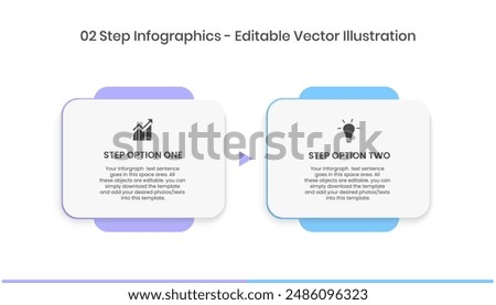 2 Steps Infographics Design Template - Graph, Pie chart, workflow layout, squire diagram, brochure, report, presentation, web design. Editable Vector illustration