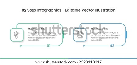 2 Steps Infographics Design Template - Graph, Pie chart, workflow layout, squire diagram, brochure, report, presentation, web design Editable Vector illustration on white background