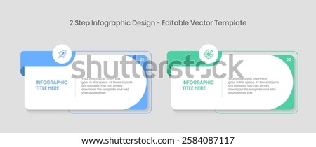 2 Steps Infographics Design Template - Graph, Pie chart, workflow layout, rectangular diagram, brochure, report, presentation, web design Editable Vector illustration on white background