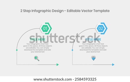 2 Steps Infographics Design Template - Graph, Pie chart, workflow layout, square diagram, brochure, report, presentation, web design Editable Vector illustration on white background