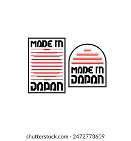 2 sticker of Made in Japan label isolated on background. Certificate product with striped red line flag. Vector illustration.