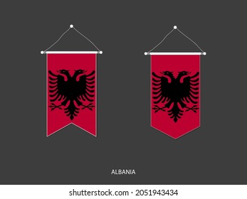 2 style of Albania flag. Ribbon versions and Arrow versions. Both isolated on a black background.