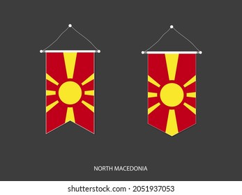 2 style of North Macedonia flag. Ribbon versions and Arrow versions. Both isolated on a black background.
