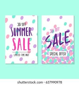 2 summer sale template. Vector hand drawn illustration. Flyers, posters, cards