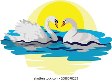 2 Swans Bird Animal Vector Illustration