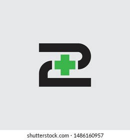 2 and symbol plusl logo. Two and plus - Vector design element or icon. Logotype template.