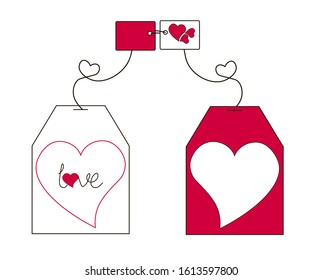 2 tea bag with hearts instead of tea. Valentine's day