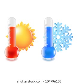 2 Thermometer Hot And Cold Temperature, Vector Illustration