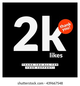 2 Thousand Likes Thank You For All The Support! (Vector Design Template For Social Networks Thanking a Large Number of Subscribers or Followers)