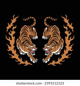 vector gráfico de ilustración de 2 tigres