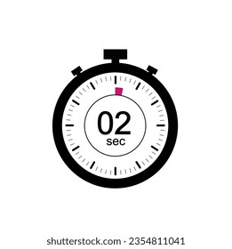 2 timer seconds symbol, 2 sec timer clock icon flat design isolated on white background.