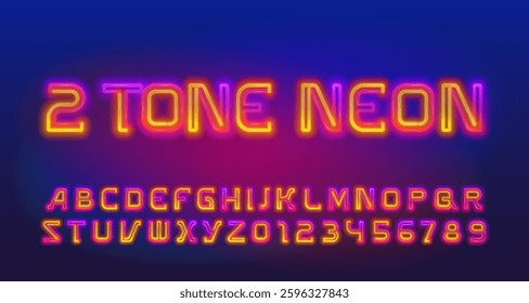 2 tone neon alphabet font. Futuristic neon letters and numbers. Stock vector typeface for your design.