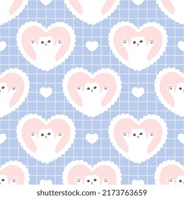 2 tone pastel colors blue and pink girly design white kitten seamless pattern, kawaii animals wrapping paper digital print design