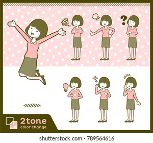 2 tone type Straight bangs hair blouse woman_set 1